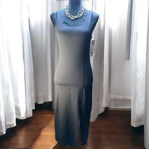 Mono B Athletic Tank Dress Black Medium Shelf Bra Midi Body Con Square Neck Slit